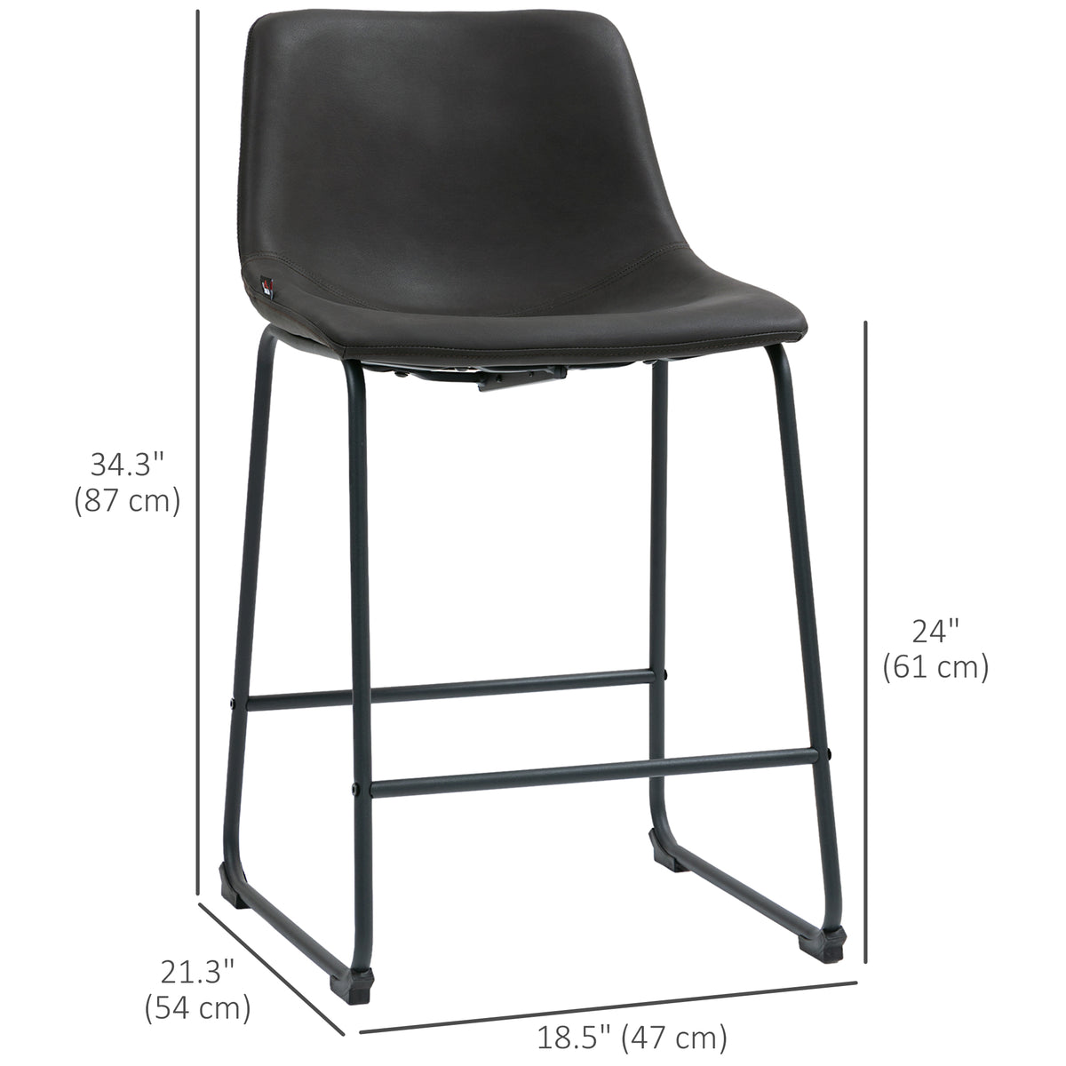 Counter Height Bar Stools Set of 2 - Dark Brown PU Leather-Home Furnishings > Kitchen & Dining Furniture > Bar Stools-DECOROLALA