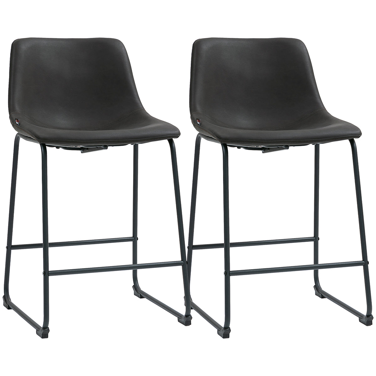 Counter Height Bar Stools Set of 2 - Dark Brown PU Leather-Home Furnishings > Kitchen & Dining Furniture > Bar Stools-DECOROLALA