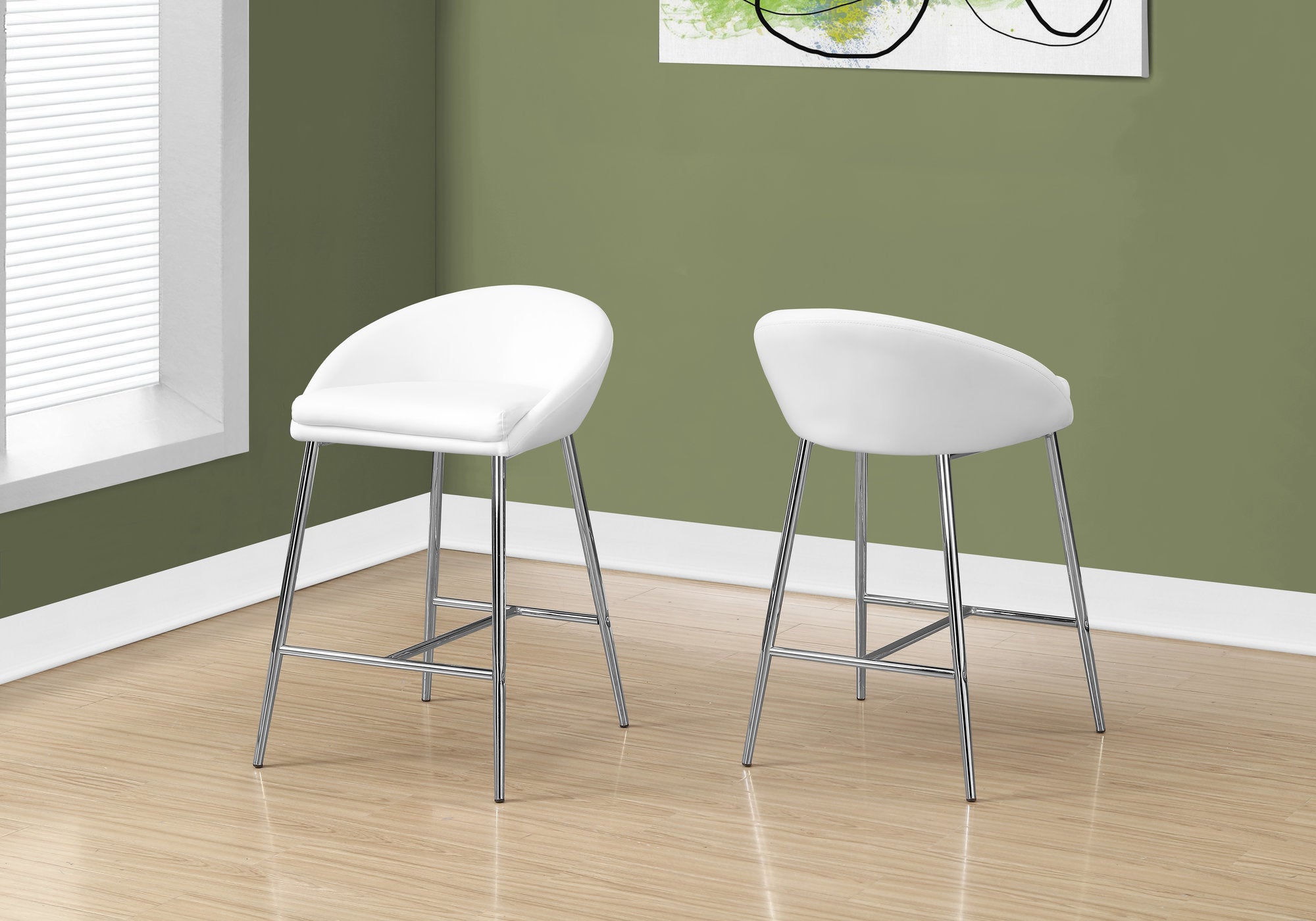Counter Height Bar Stools White Leather Set of 2-Bar Stool-DECOROLALA