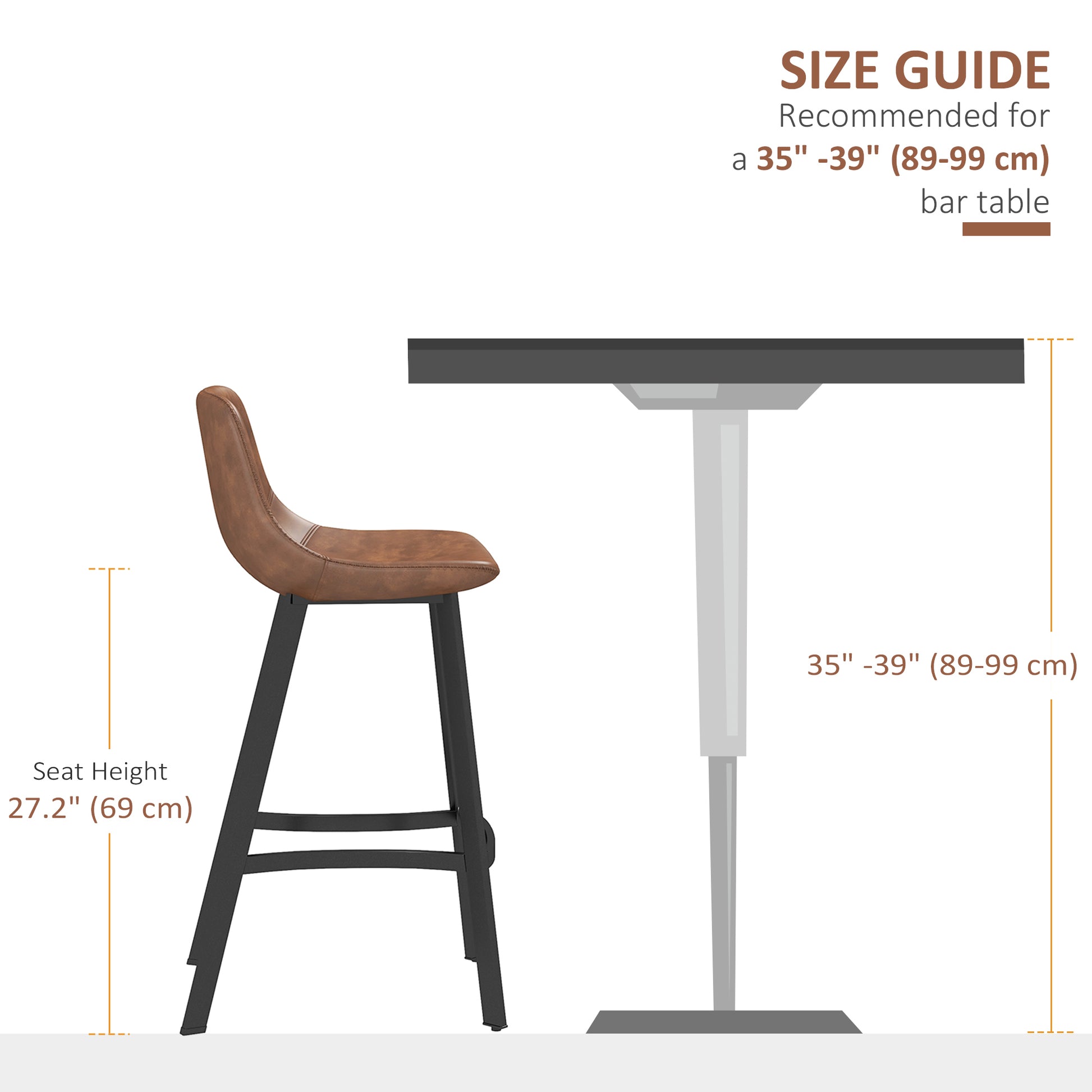 Counter Height Stools Set of 2 - Brown PU Leather Industrial Stools-DECOROLALA