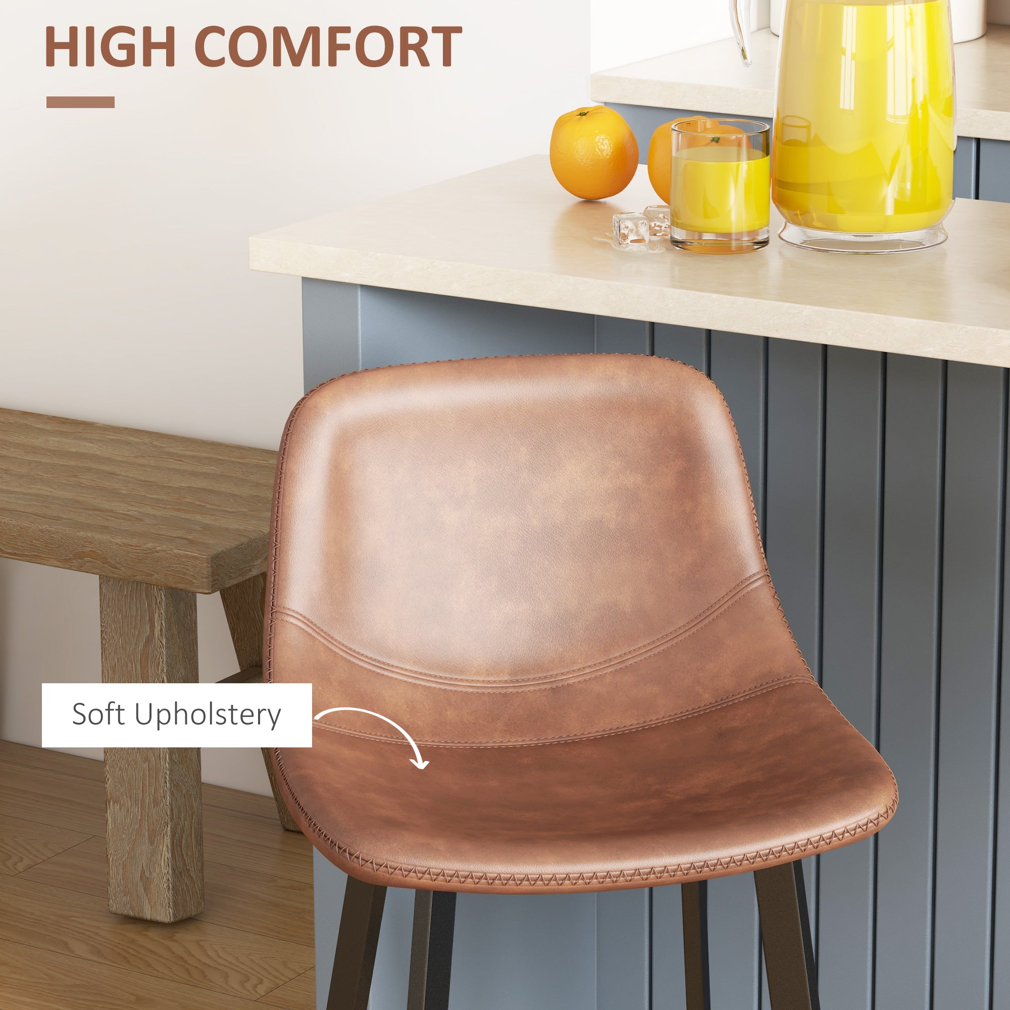 Counter Height Stools Set of 2 - Brown PU Leather Industrial Stools-DECOROLALA