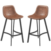 Counter Height Stools Set of 2 - Brown PU Leather Industrial Stools-DECOROLALA
