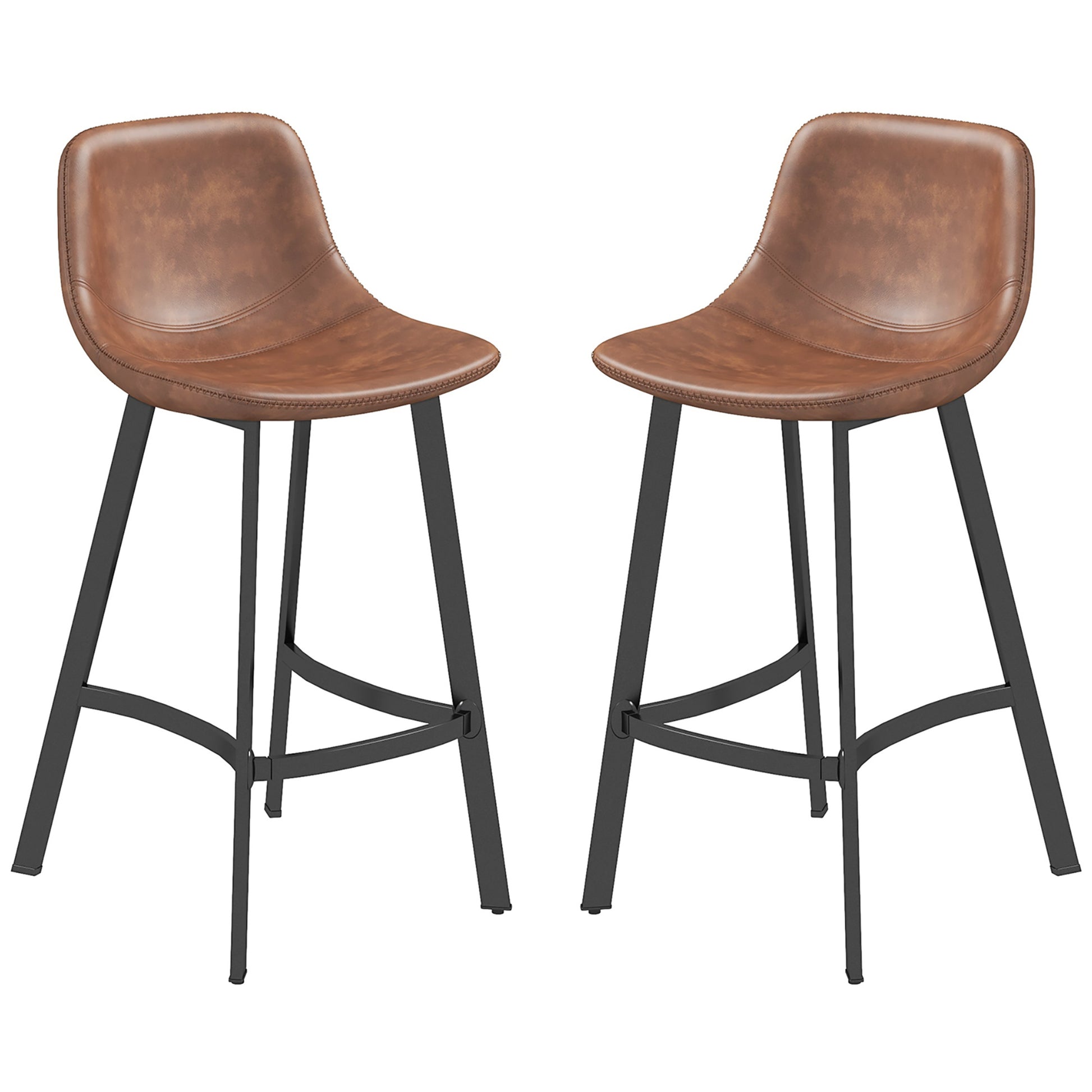 Counter Height Stools Set of 2 - Brown PU Leather Industrial Stools-DECOROLALA