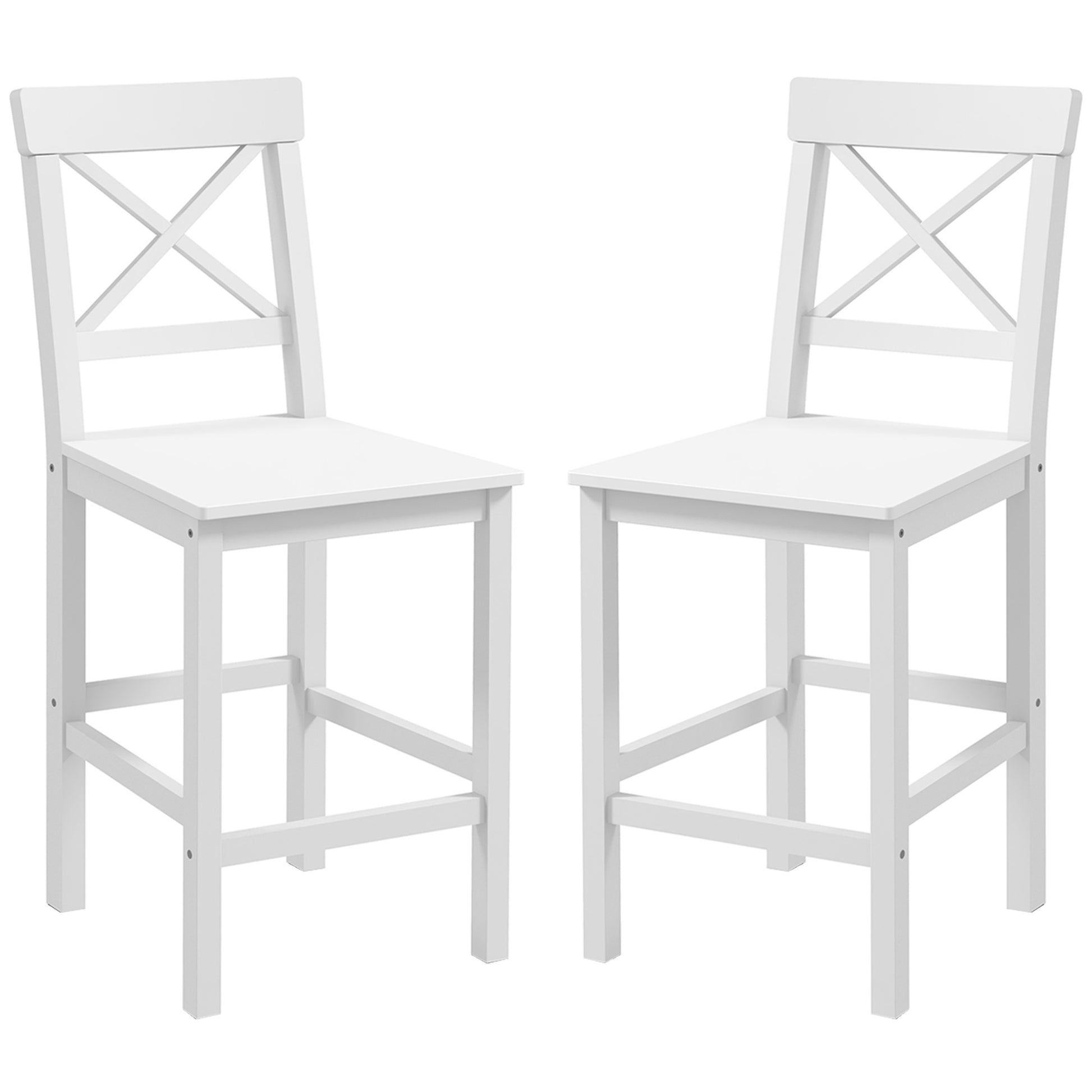 Counter Height Stools Set of 2, Farmhouse Bar Stools with Backs, Solid Wood Counter Stools for Kitchen Island White-Home Furnishings > Kitchen & Dining Furniture > Bar Stools-DECOROLALA