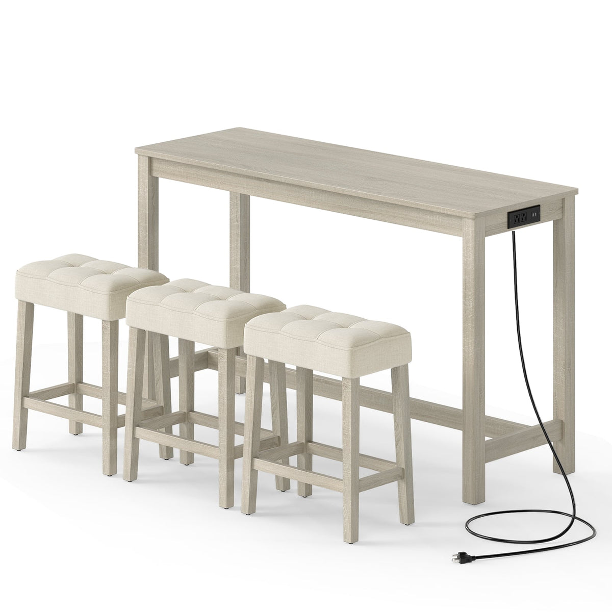 Counter Height Table with 3 Stools and 4-Piece Breakfast Nook Bar Set-Gray-Outdoor Bar Furniture-DECOROLALA