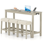 Counter Height Table with 3 Stools and 4-Piece Breakfast Nook Bar Set-Gray-Outdoor Bar Furniture-DECOROLALA