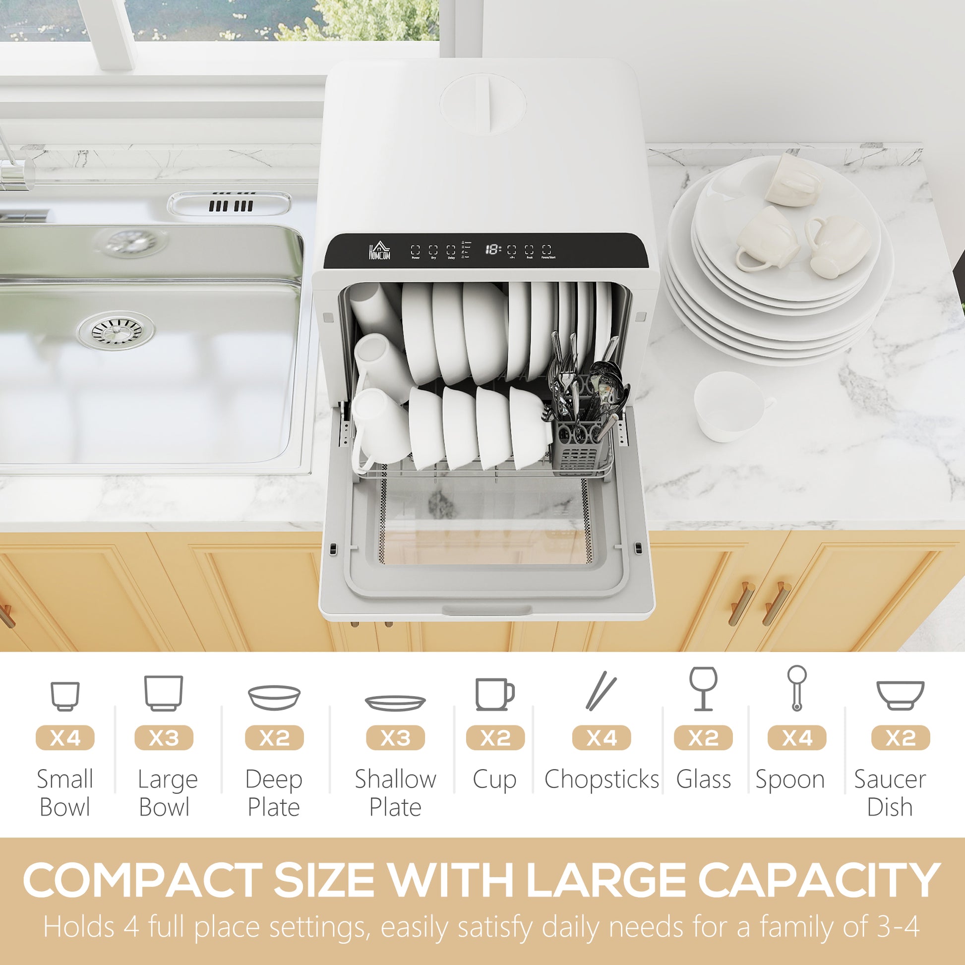 Countertop Dishwasher with 6L Water Tank - White-DECOROLALA