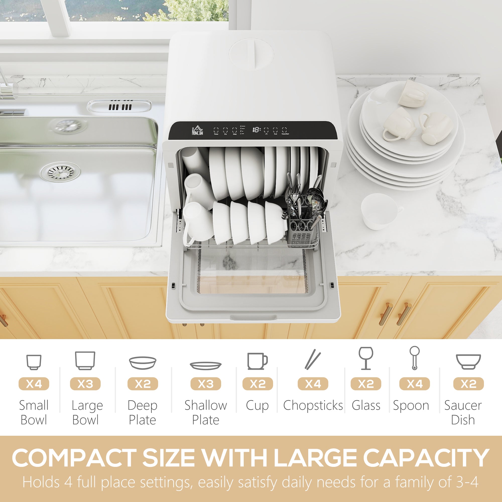 Countertop Dishwasher with 6L Water Tank - White-DECOROLALA