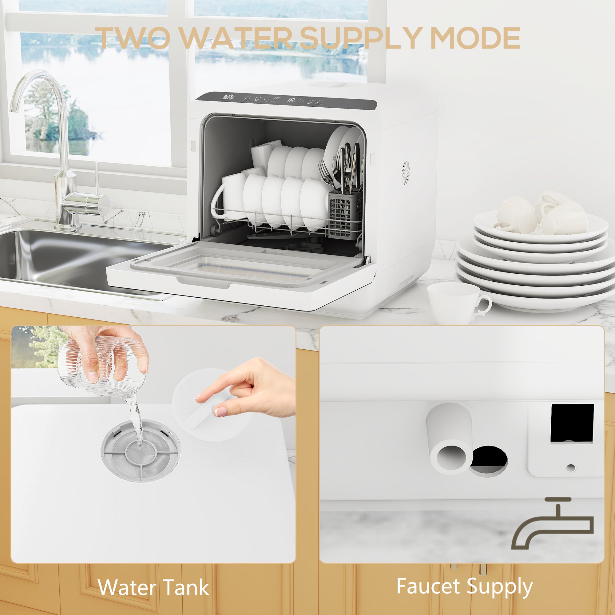 Countertop Dishwasher with 6L Water Tank - White-DECOROLALA