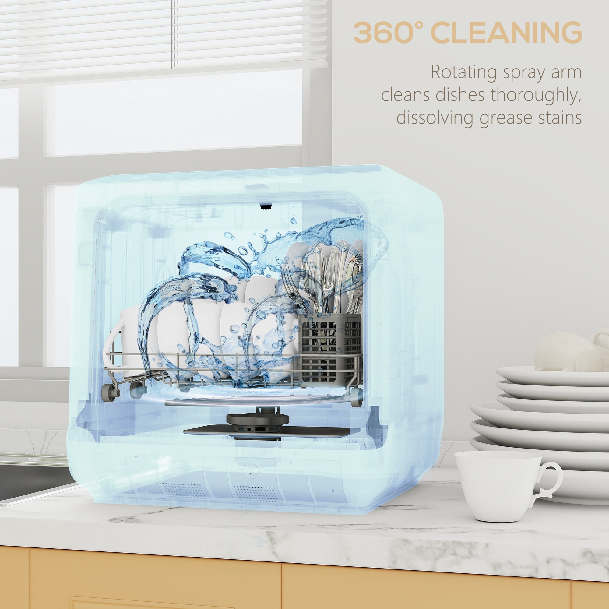 Countertop Dishwasher with 6L Water Tank - White-DECOROLALA