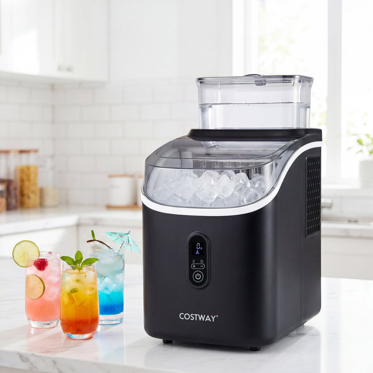 Countertop Ice Maker with External Tank and Self-Cleaning 13 Thickness Levels-Black-Ice Makers-DECOROLALA