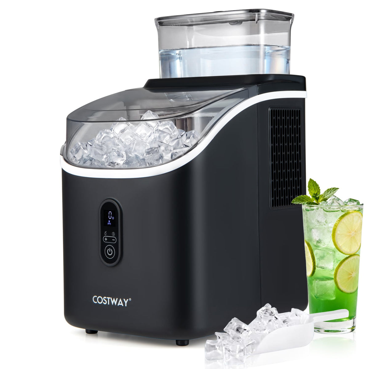 Countertop Ice Maker with External Tank and Self-Cleaning 13 Thickness Levels-Black-Ice Makers-DECOROLALA
