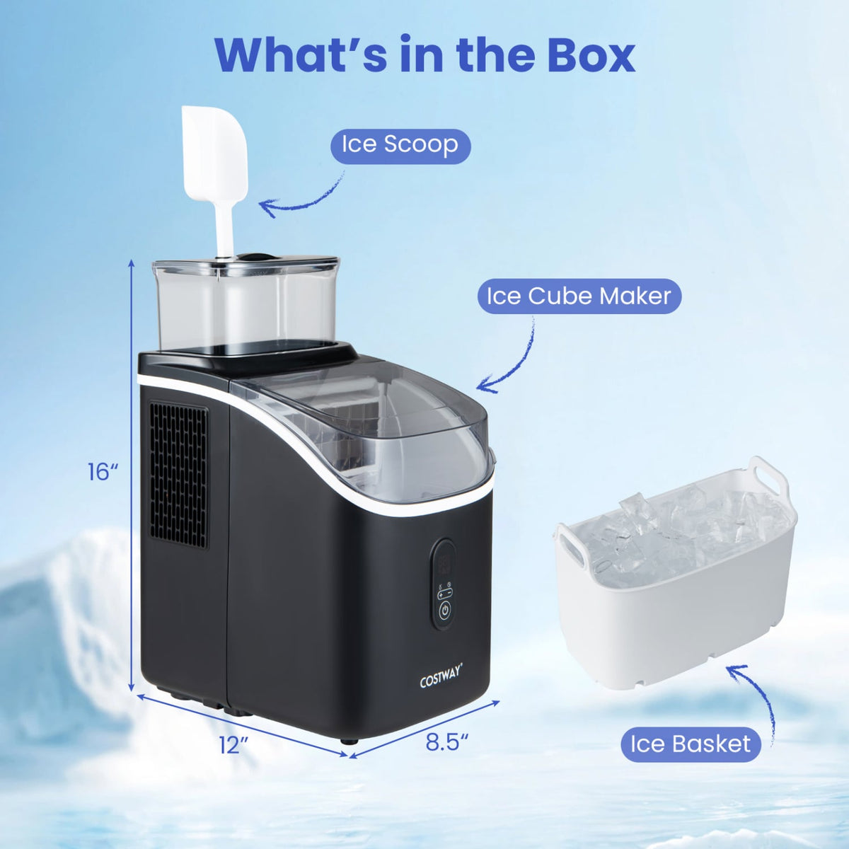 Countertop Ice Maker with External Tank and Self-Cleaning 13 Thickness Levels-Black-Ice Makers-DECOROLALA