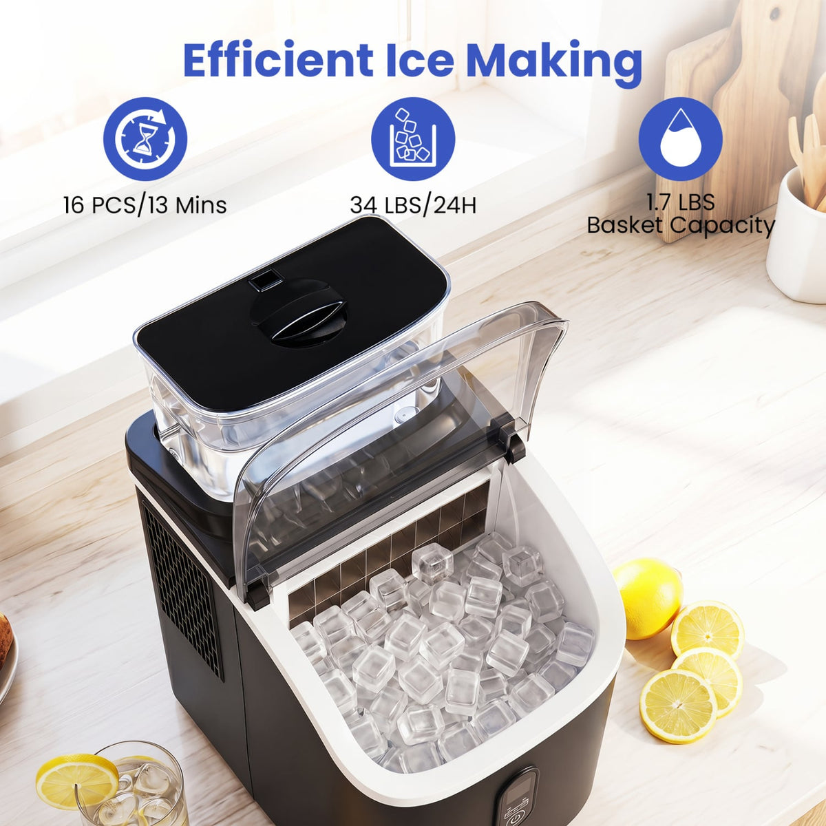 Countertop Ice Maker with External Tank and Self-Cleaning 13 Thickness Levels-Black-Ice Makers-DECOROLALA
