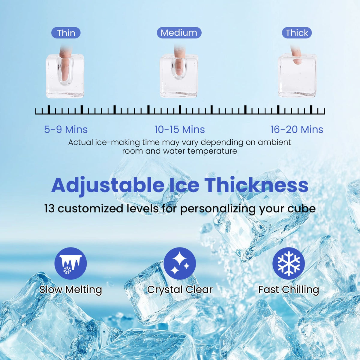 Countertop Ice Maker with External Tank and Self-Cleaning 13 Thickness Levels-Black-Ice Makers-DECOROLALA