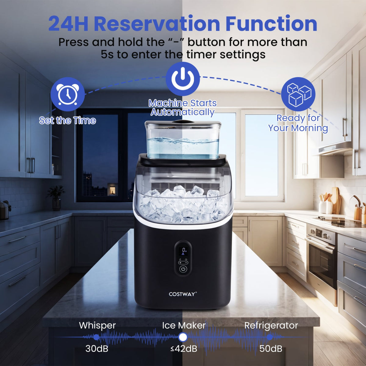 Countertop Ice Maker with External Tank and Self-Cleaning 13 Thickness Levels-Black-Ice Makers-DECOROLALA