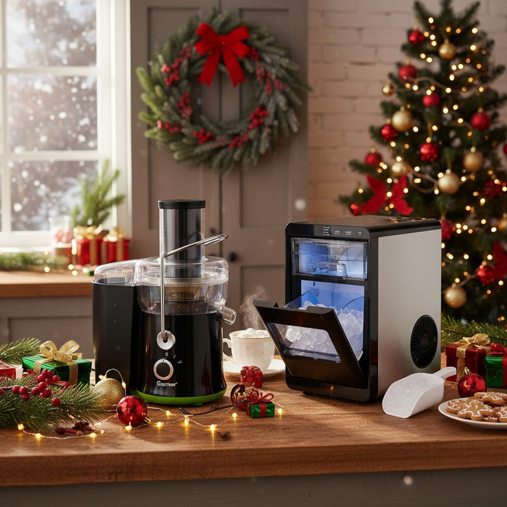 Countertop Nugget Ice Maker and Powerful Fruit Vegetable Juicer Combo for Refreshing Beverages-Kitchen Appliances-DECOROLALA