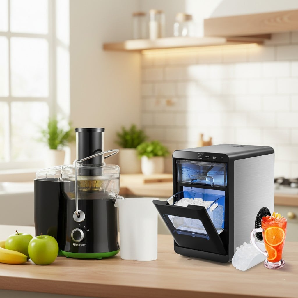 Countertop Nugget Ice Maker and Powerful Fruit Vegetable Juicer Combo for Refreshing Beverages-Kitchen Appliances-DECOROLALA