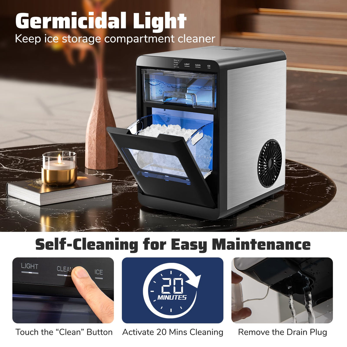 Countertop Nugget Ice Maker and Powerful Fruit Vegetable Juicer Combo for Refreshing Beverages-Kitchen Appliances-DECOROLALA