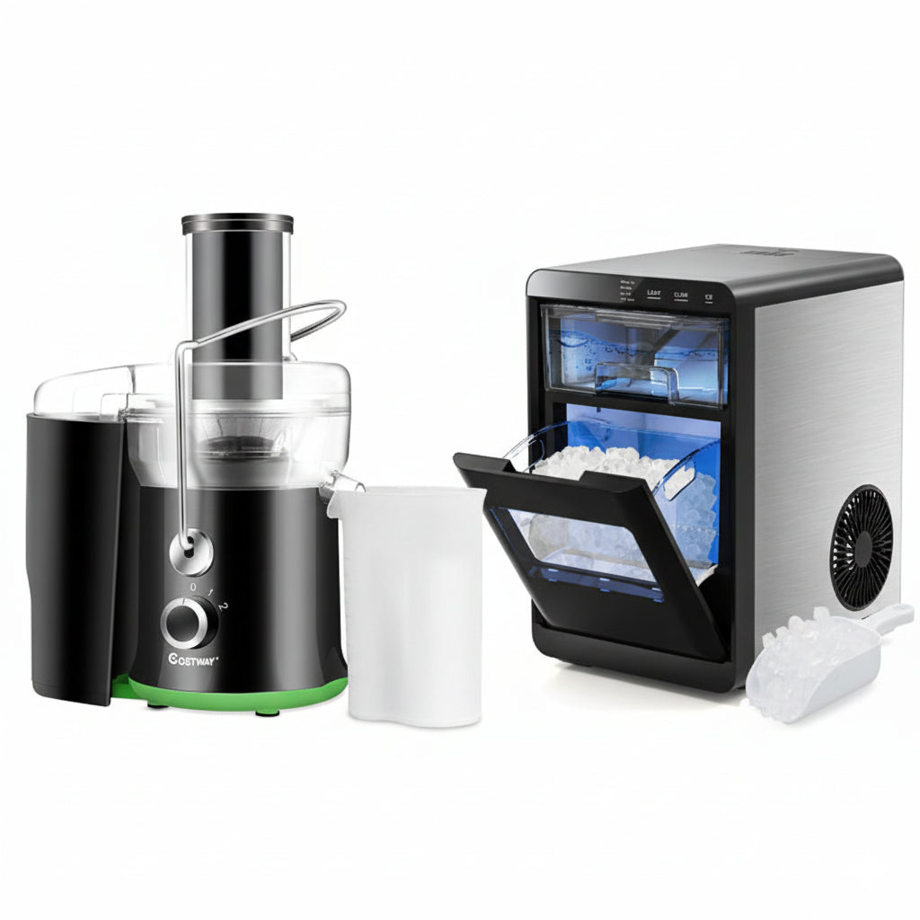 Countertop Nugget Ice Maker and Powerful Fruit Vegetable Juicer Combo for Refreshing Beverages-Kitchen Appliances-DECOROLALA
