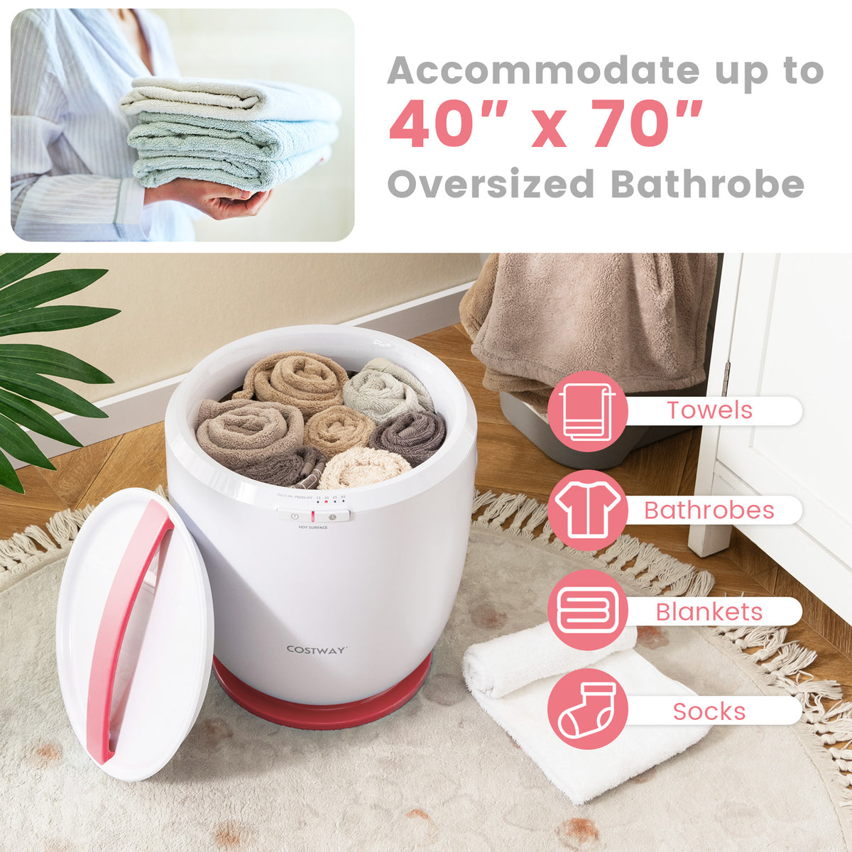 Countertop Towel Warmer Bucket - 4.3 Gallon Pink with Auto Shut Off-Dryers-DECOROLALA