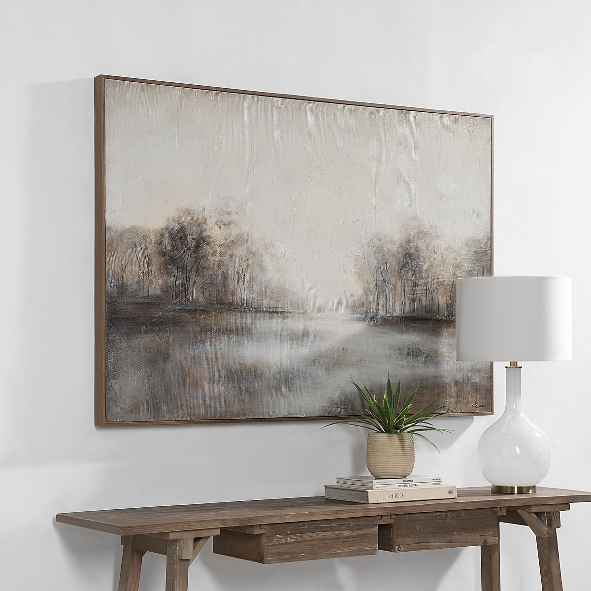 Country 60" Wide Canvas Art, White, Grey, Beige-Canvas Prints-DECOROLALA
