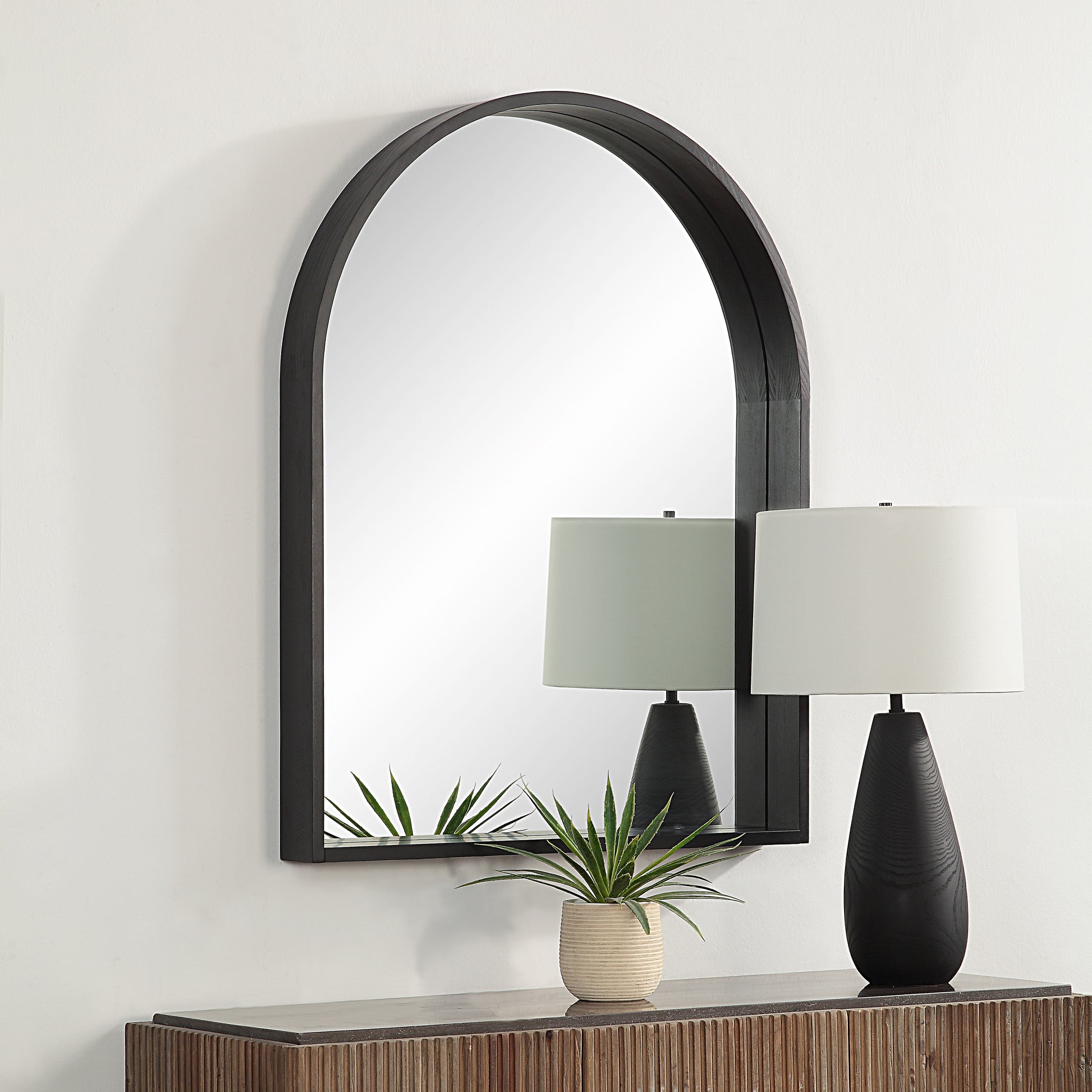 Cove 46" Tall Arch Rectangular Mirror, Matte Black-Mirror-DECOROLALA