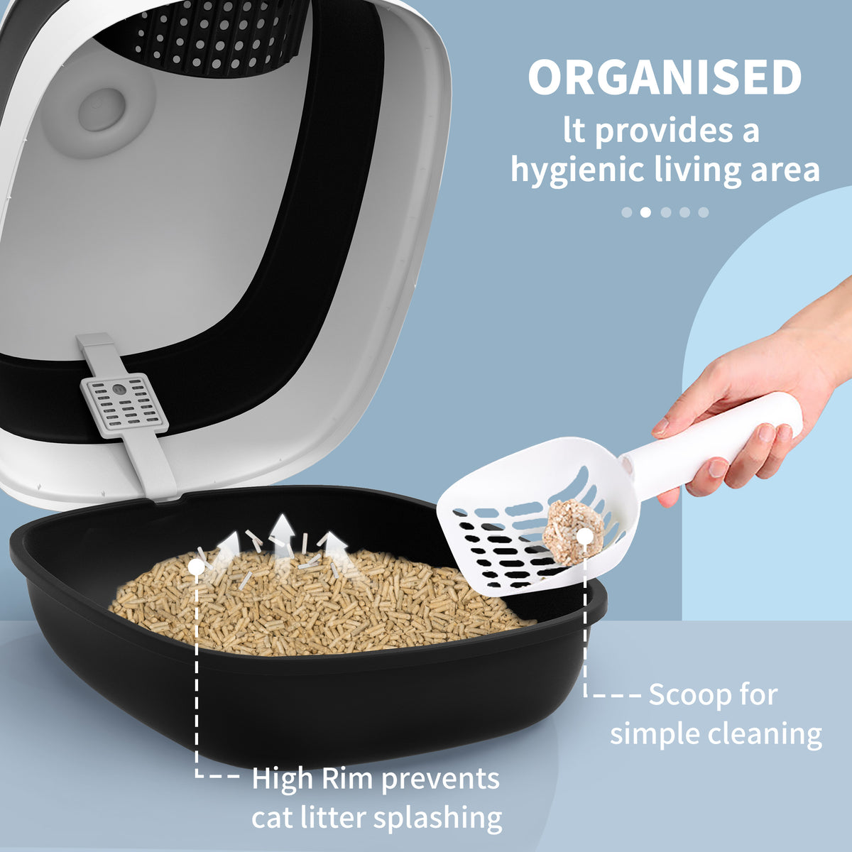Covered Cat Litter Box with Lid and Scoop - Black/White 20.5"-Cats-DECOROLALA