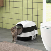 Covered Cat Litter Box with Lid and Scoop - Black/White 20.5"-Cats-DECOROLALA