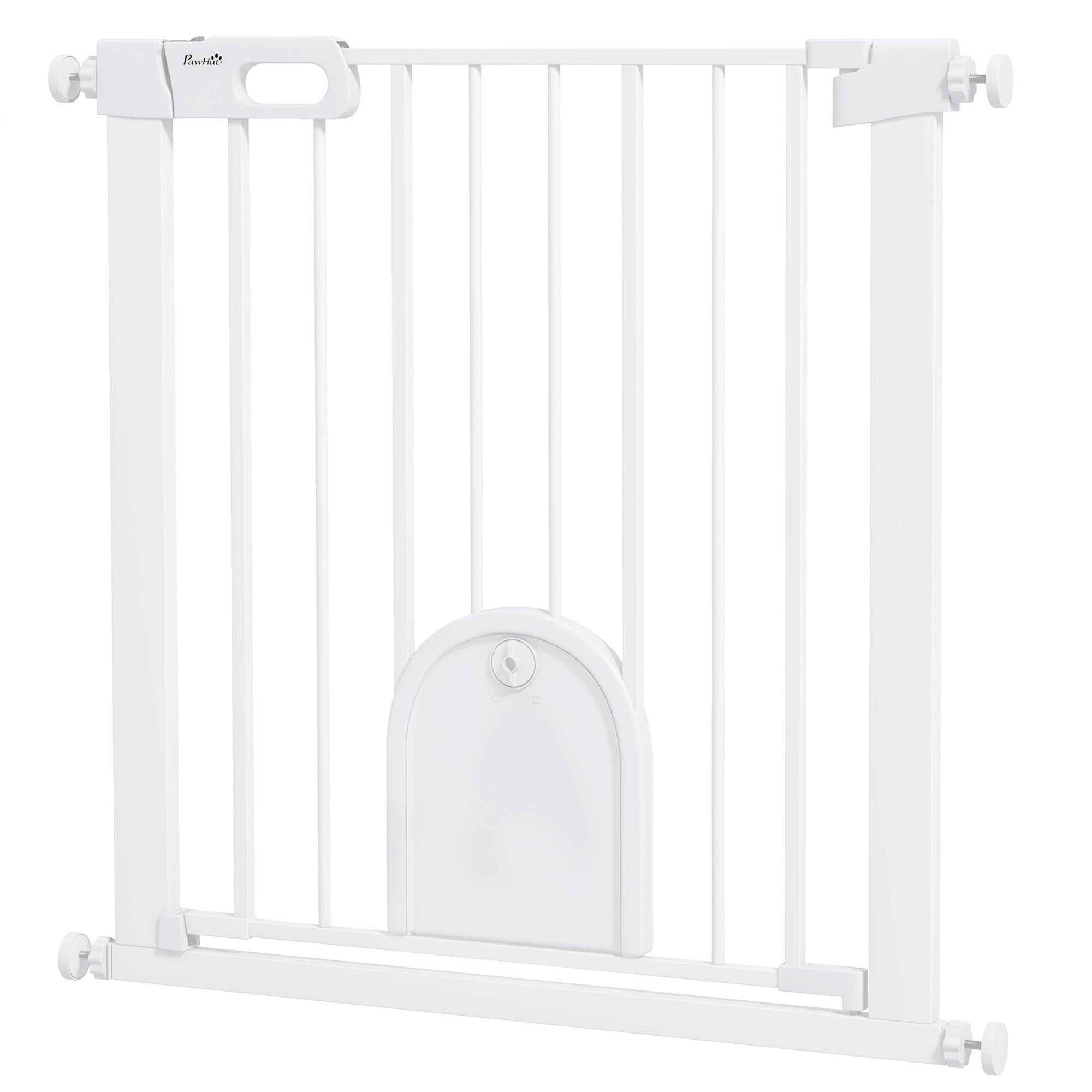 Barrière pour animaux extra-large de 30 à 32 pouces avec petite porte, barrière pour chiens de 30 pouces de hauteur avec dispositif de sécurité, fixation par pression pour escaliers, blanche