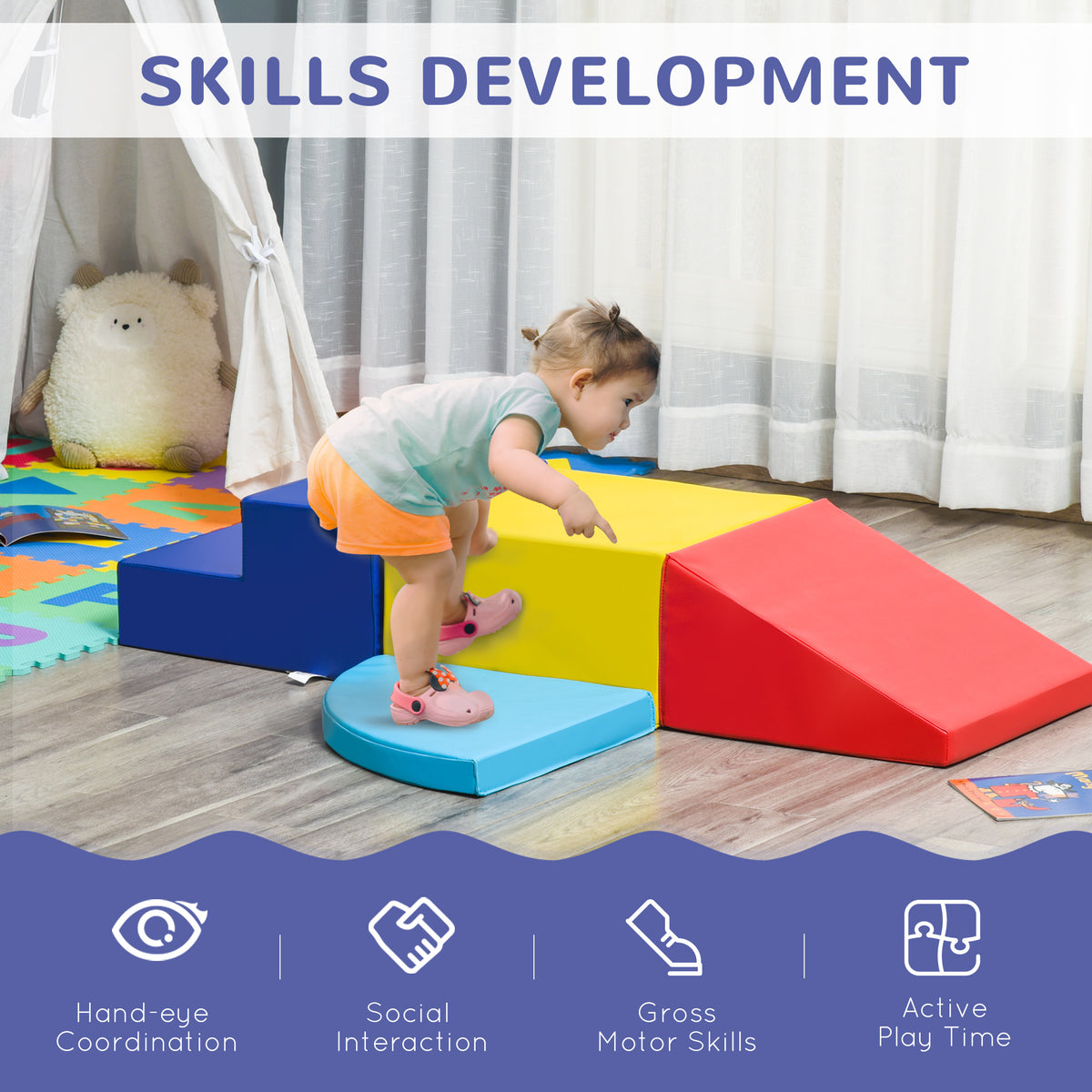 Crawl and Climb Foam Play Set Toddler Nugget 4 Pieces Lightweight Interactive Set for Climbing, Crawling, Sliding Play Zone for Baby Preschooler-Toys & Games > Baby & Toddler Toys > Kids Gym & Playmats-DECOROLALA