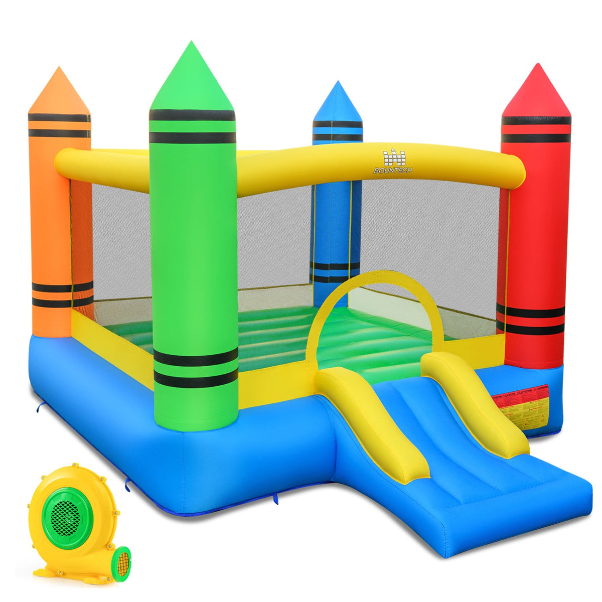 Crayon Themed 2-in-1 Inflatable Bounce House with Slide and 550W Blower-Inflatable Bounce Houses-DECOROLALA