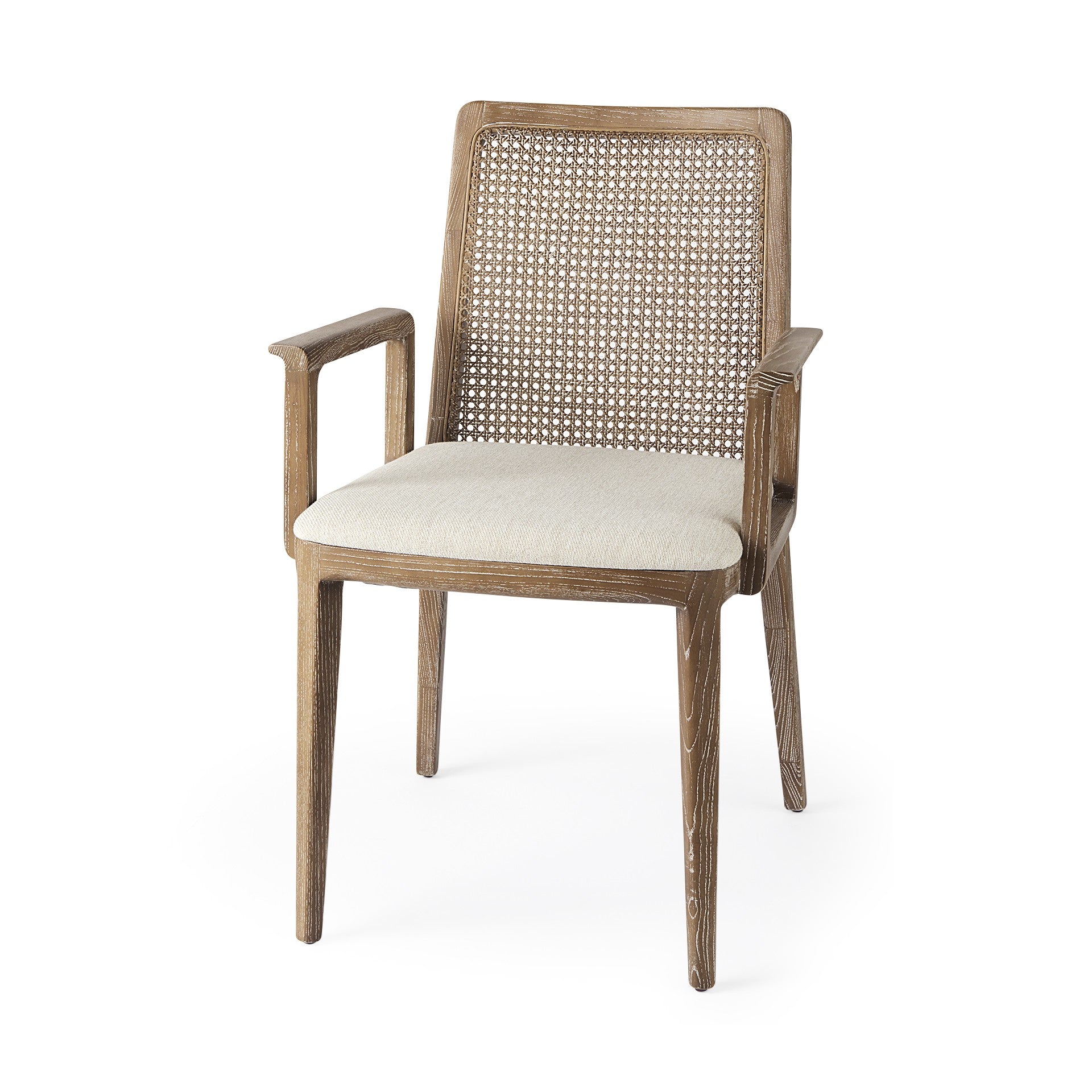 Cream And Brown Upholstered Fabric Dining Arm Chair-Dining Chairs-DECOROLALA