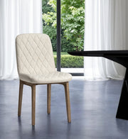 Cream And Brown Upholstered Fabric Dining Side Chair-Dining Chairs-DECOROLALA