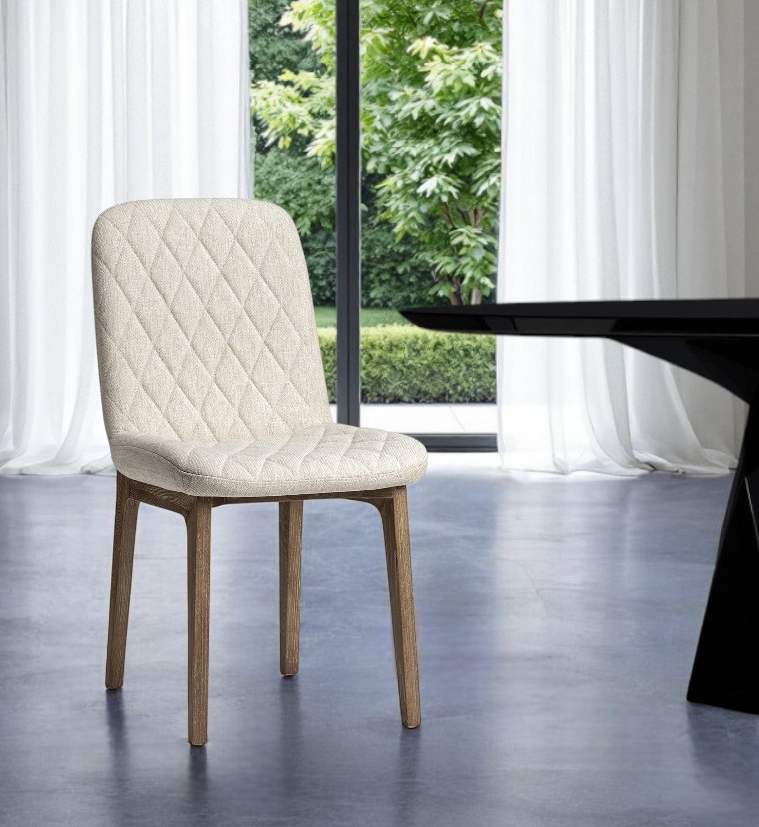 Cream And Brown Upholstered Fabric Dining Side Chair-Dining Chairs-DECOROLALA