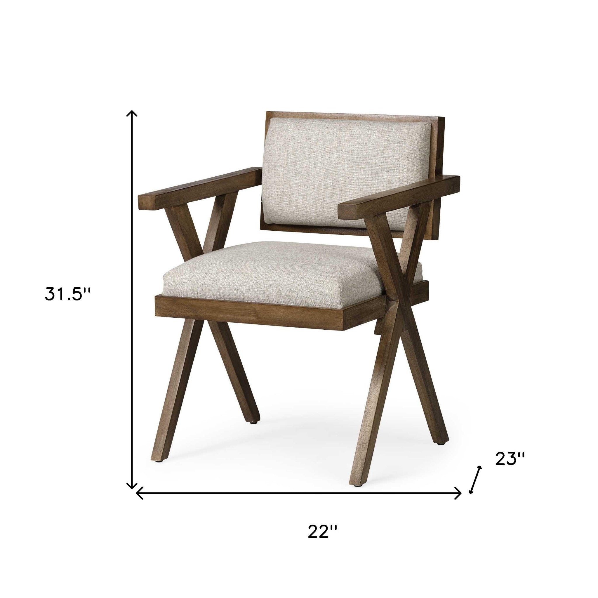 Cream And Brown Upholstered Fabric Open Back Dining Arm Chair-Dining Chairs-DECOROLALA