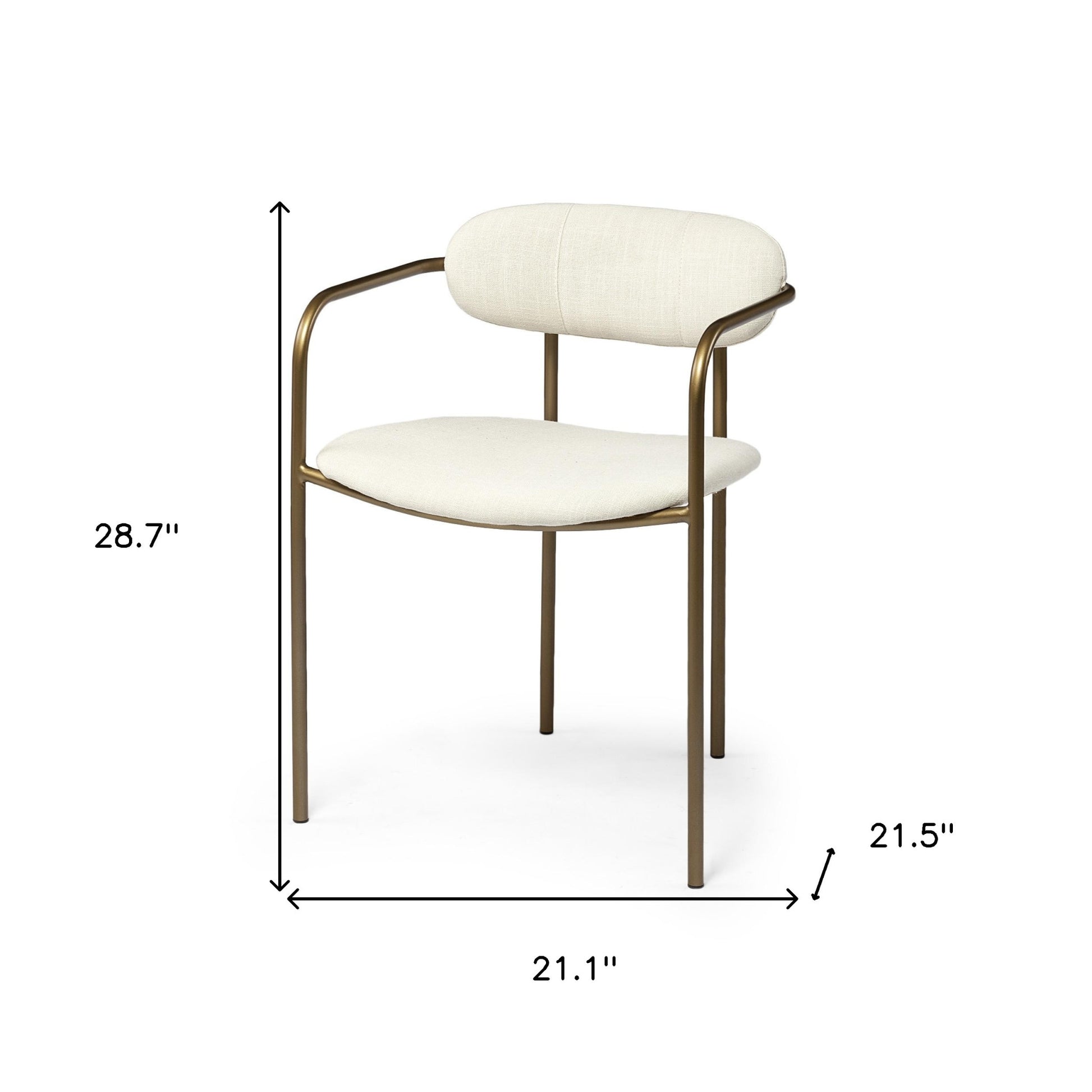 Cream And Gold Upholstered Fabric Open Back Dining Arm Chair-Dining Chairs-DECOROLALA