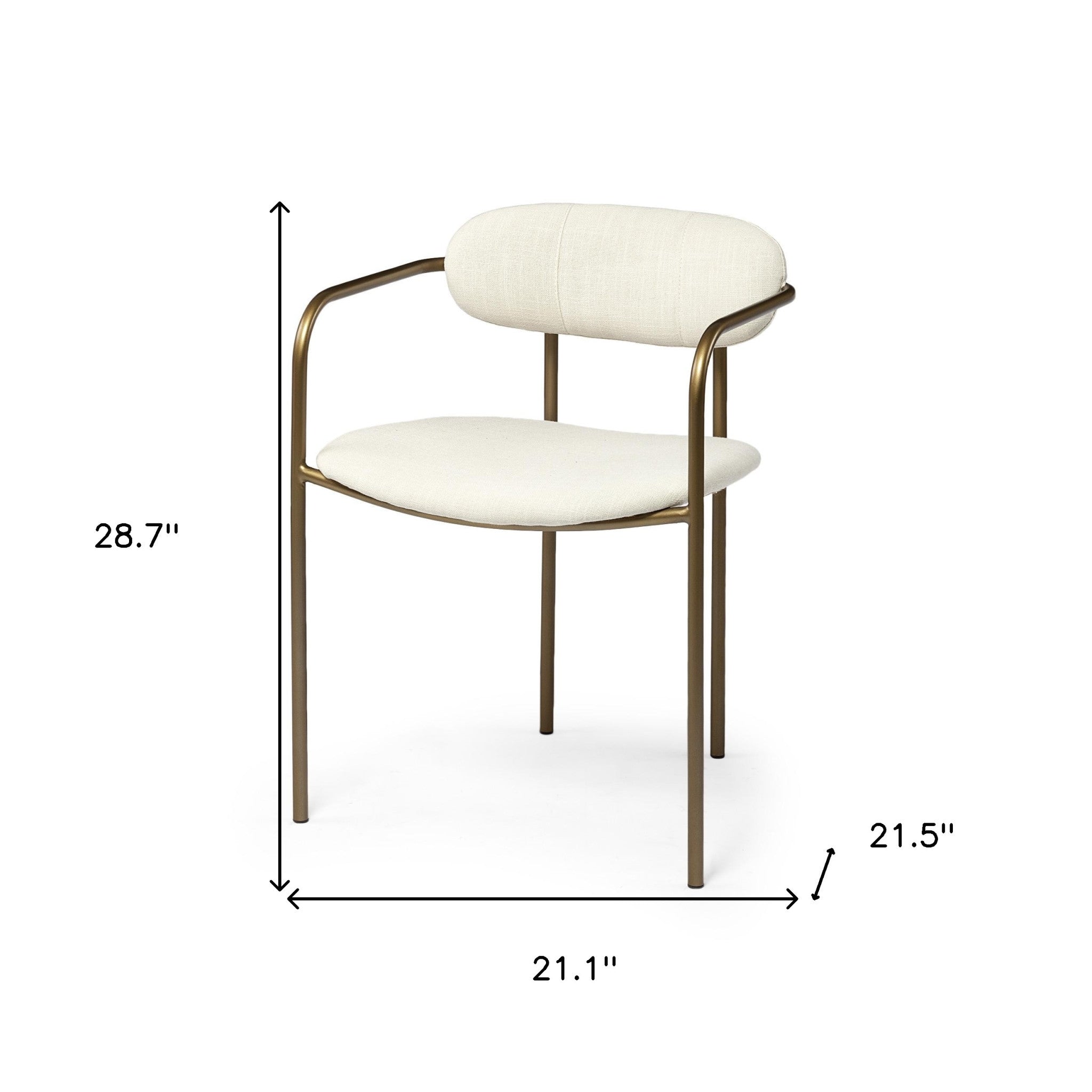 Cream And Gold Upholstered Fabric Open Back Dining Arm Chair-Dining Chairs-DECOROLALA