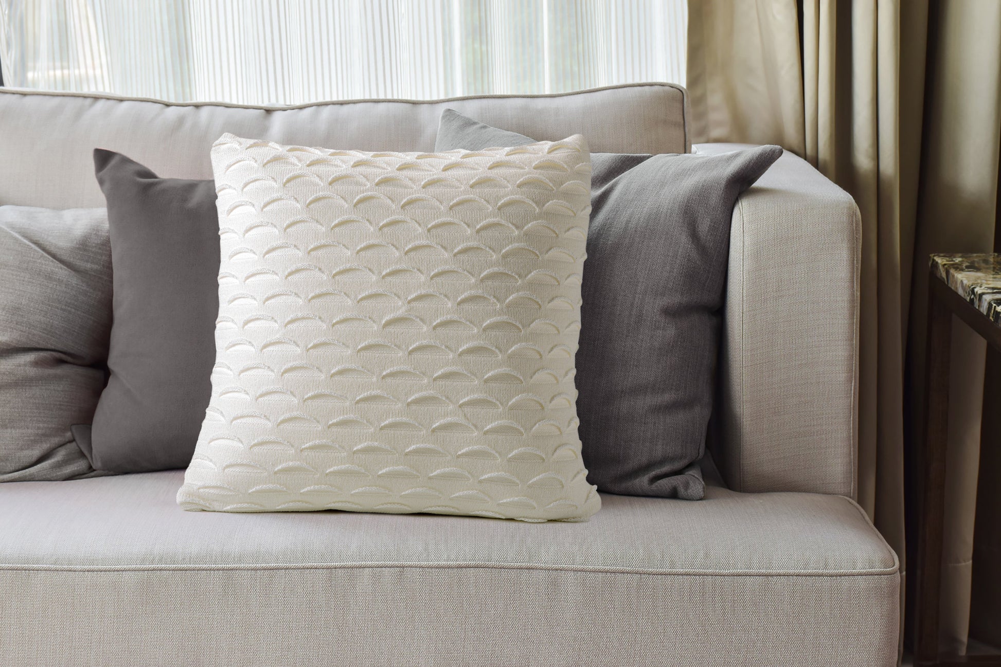 Cream Fan Design Knit Decorative Pillow-Decorative Cushions-DECOROLALA