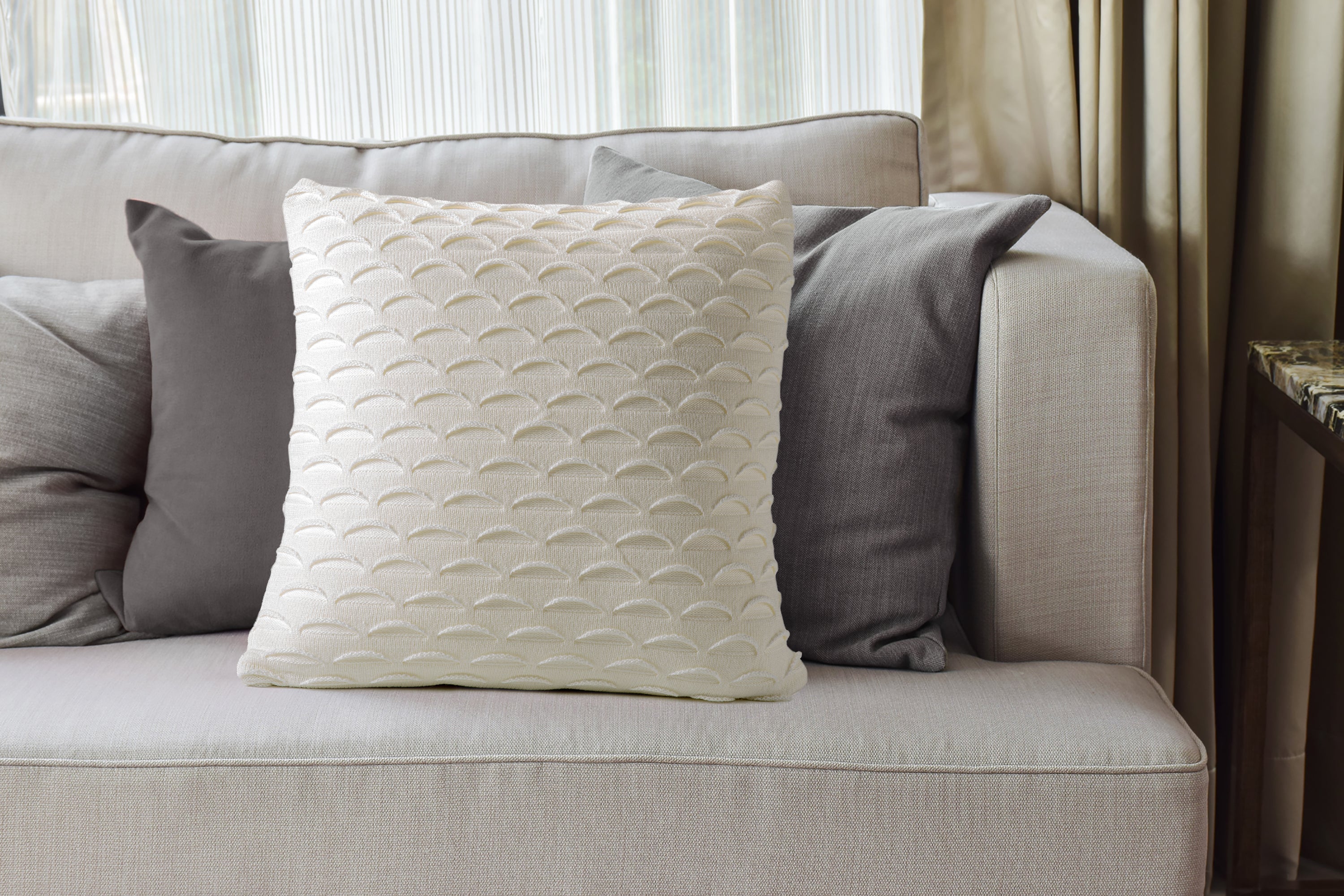 Cream Fan Design Knit Decorative Pillow-Decorative Cushions-DECOROLALA