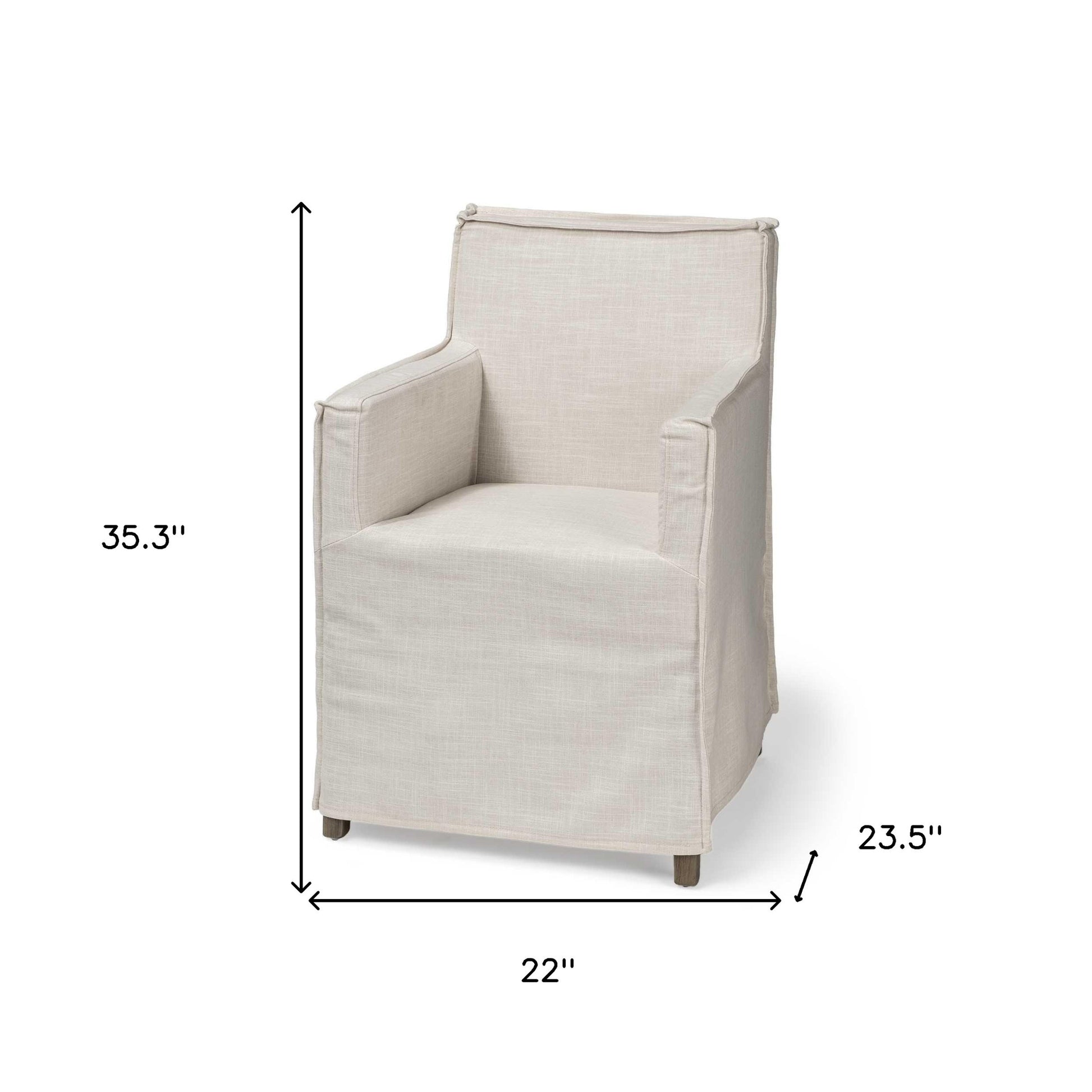 Cream and Brown Slipcovered Upholstered Fabric Dining Arm Chair-Dining Chairs-DECOROLALA