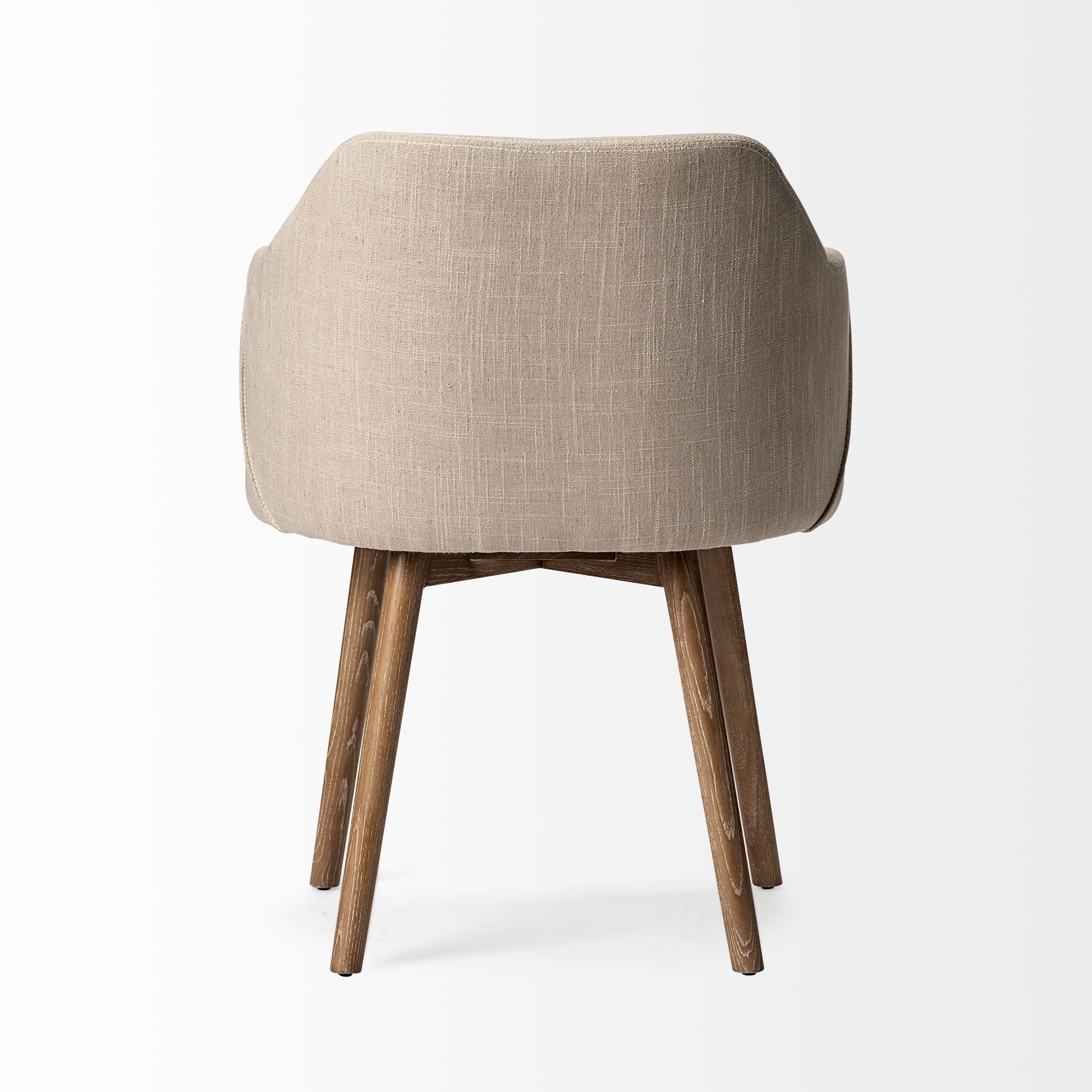 Cream and Brown Upholstered Fabric Dining Arm Chair-Dining Chairs-DECOROLALA