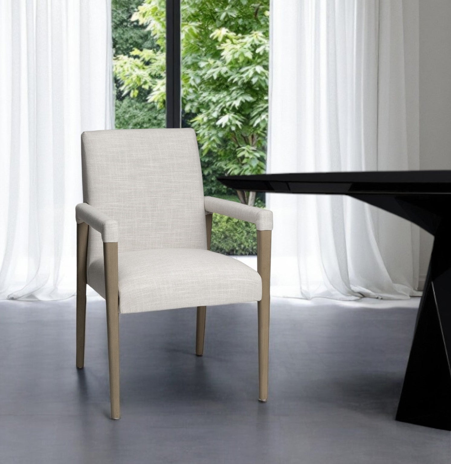 Cream and Brown Upholstered Fabric King Louis Back Dining Arm Chair-Dining Chairs-DECOROLALA