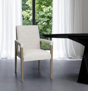 Cream and Brown Upholstered Fabric King Louis Back Dining Arm Chair-Dining Chairs-DECOROLALA