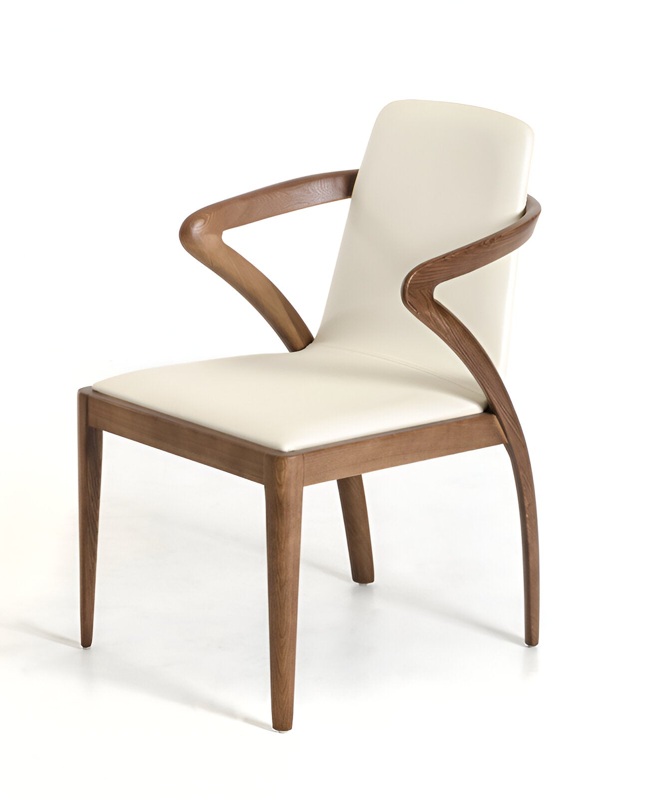 Cream and Brown Upholstered Faux Leather Dining Arm Chair-Dining Chairs-DECOROLALA