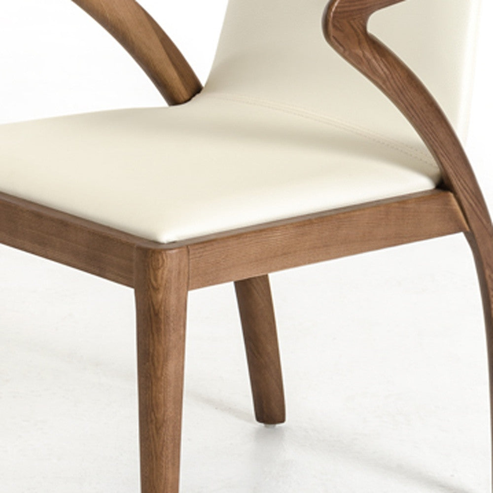 Cream and Brown Upholstered Faux Leather Dining Arm Chair-Dining Chairs-DECOROLALA