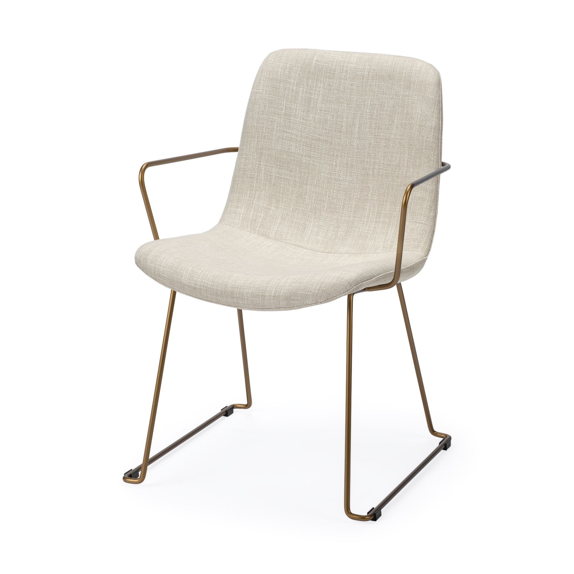 Cream and Gold Upholstered Fabric Dining Arm Chair-Dining Chairs-DECOROLALA