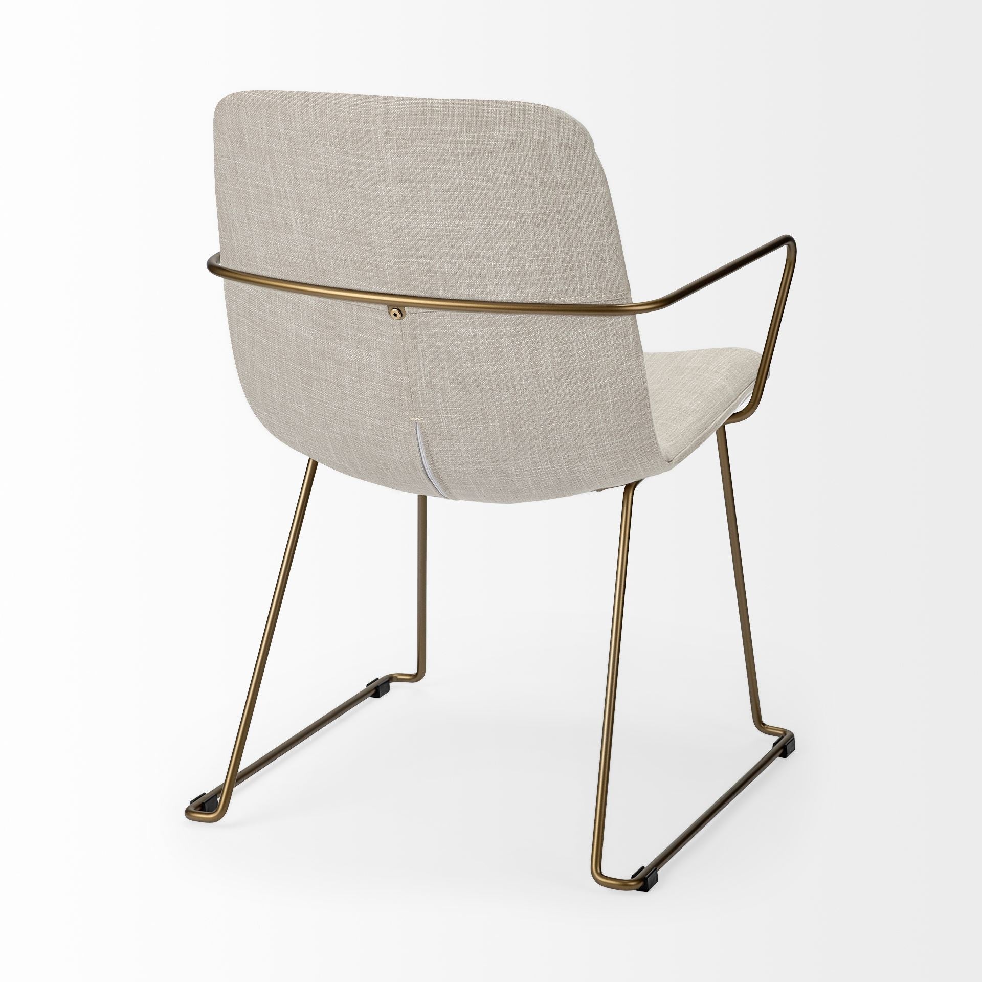 Cream and Gold Upholstered Fabric Dining Arm Chair-Dining Chairs-DECOROLALA