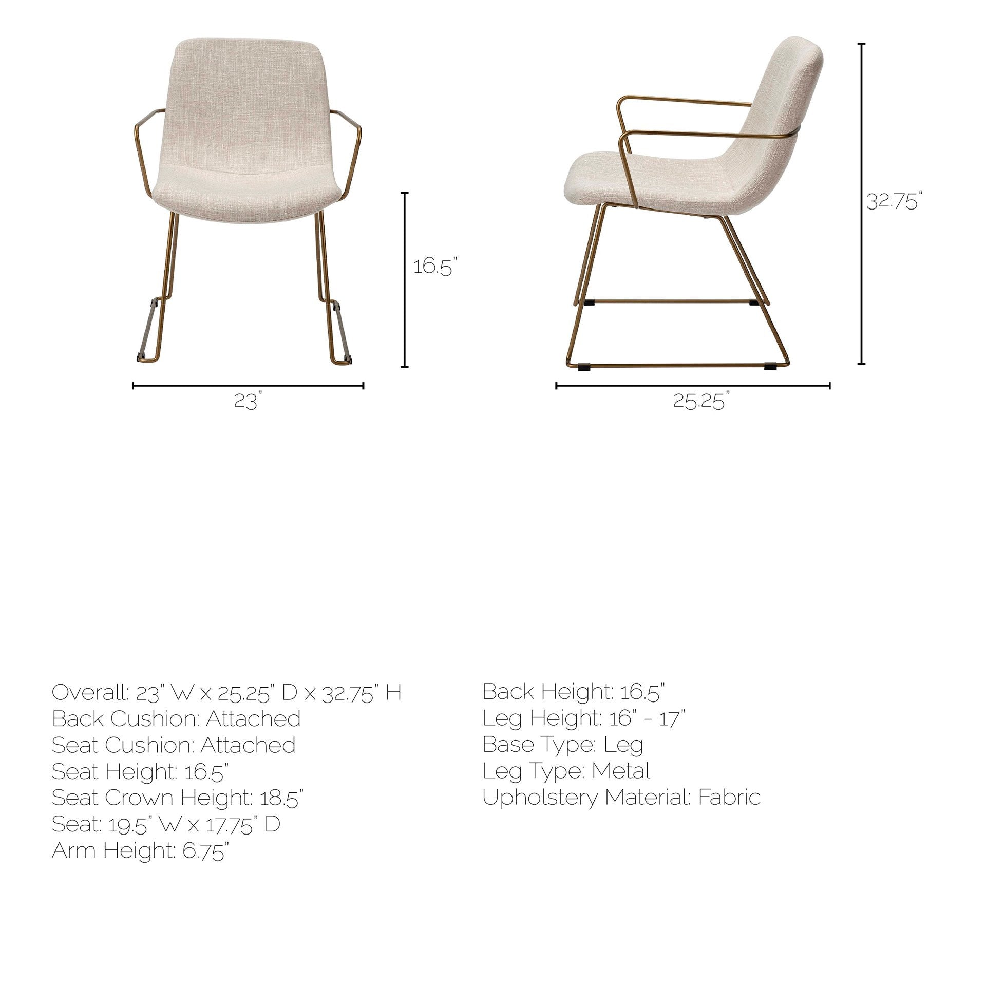 Cream and Gold Upholstered Fabric Dining Arm Chair-Dining Chairs-DECOROLALA