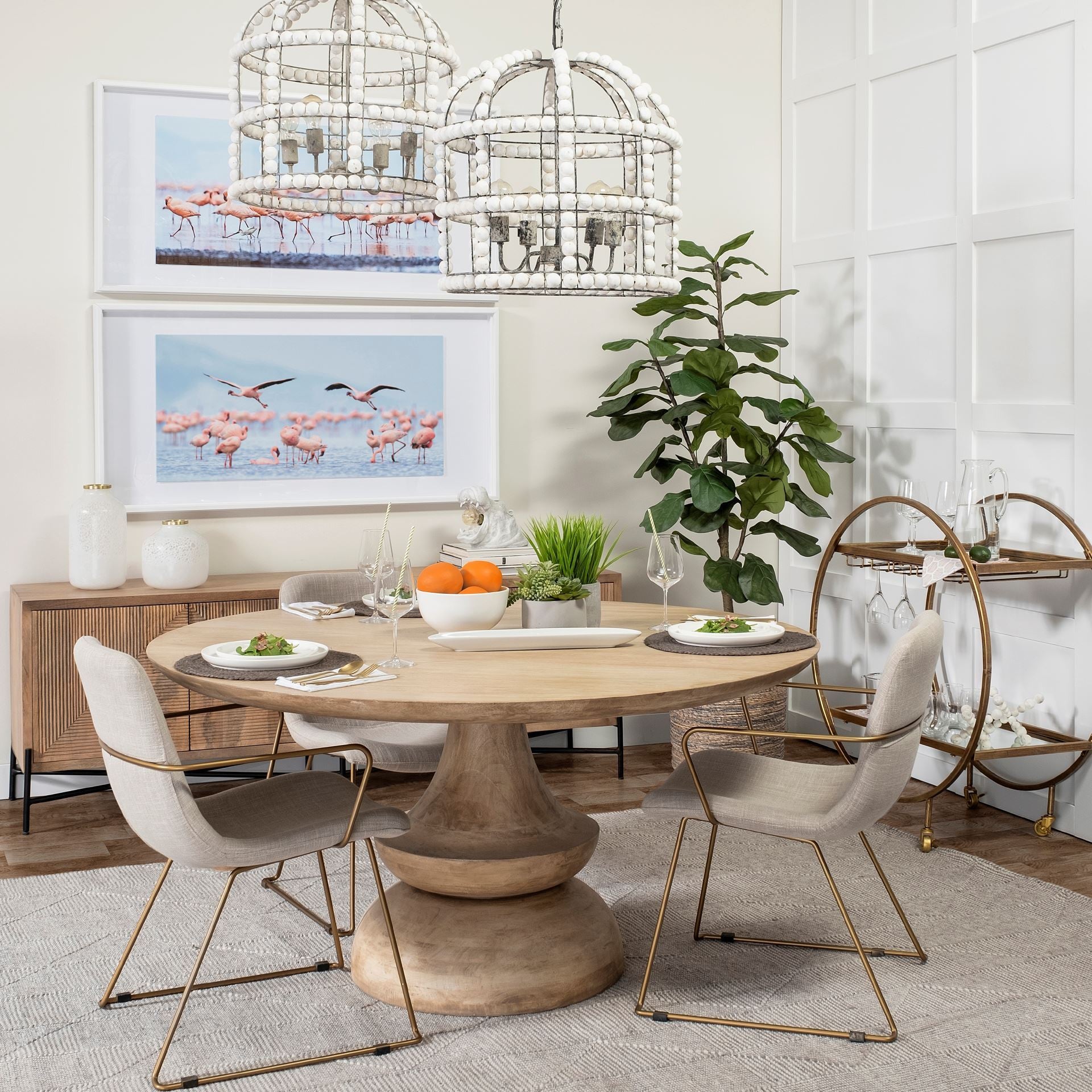 Cream and Gold Upholstered Fabric Dining Arm Chair-Dining Chairs-DECOROLALA